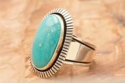 Genuine Fox Turquoise Sterling Silver Native American Ring